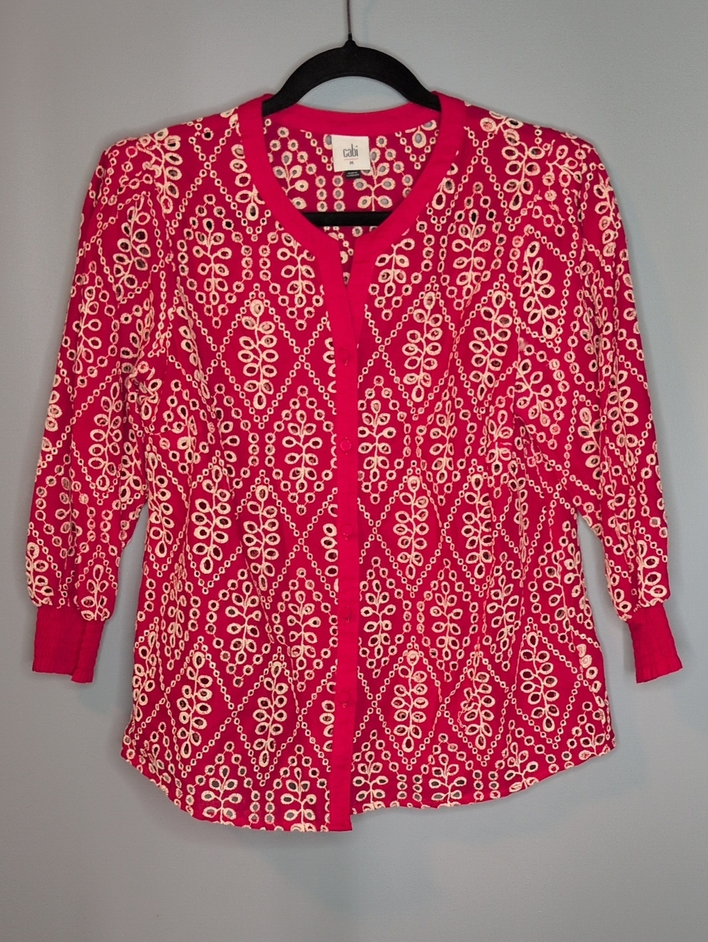CAbi Red Printed Button-Front Blouse Style 6203 Size M